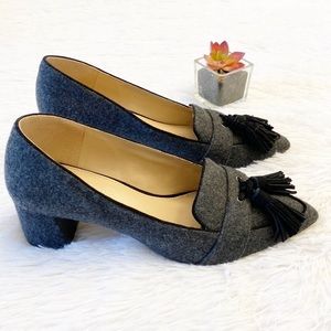 ESSEX LANE | Grey Wool Tassel Heeled Loafers women size 6